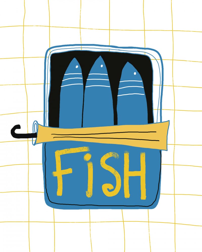 Blue Fish Tin by Bronwyn Baker — canvas wall art