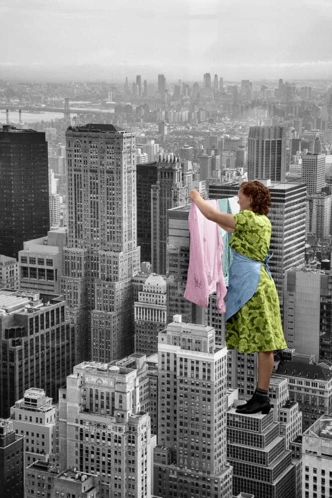 Surreal Rooftop Laundry by Marja van den Hurk — canvas wall art