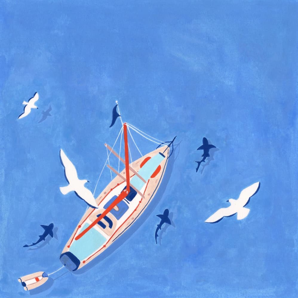 Sailboat Ocean Sharks by Julie Lesouef — canvas wall art