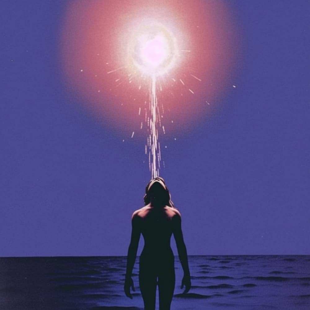 Woman Embracing Cosmic Light by Samantha Hearn — canvas wall art