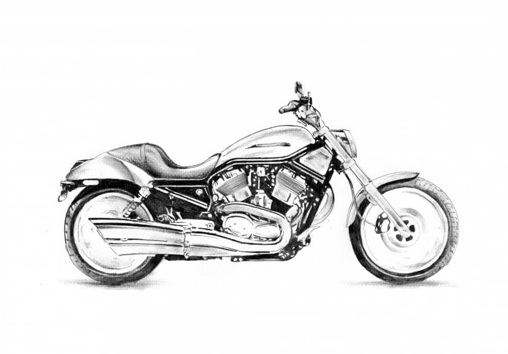 Detailed Motorcycle Drawing by Kulik — canvas wall art