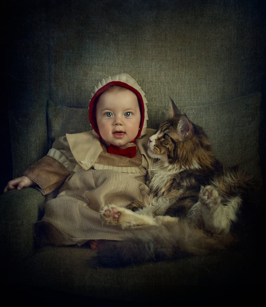 Cozy Baby and Cat by Svetlana Melik-Nubarova — canvas wall art