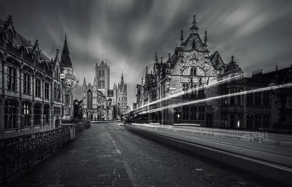 Gothic City Night Trails by Kenneth-Wei Zeng — canvas wall art