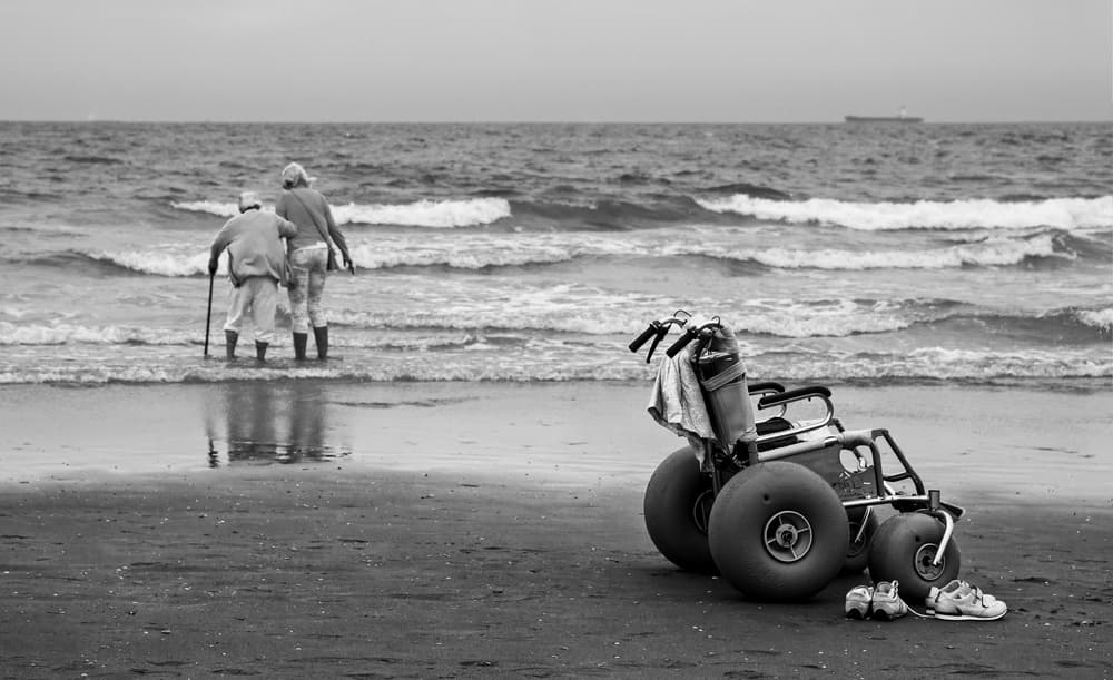 Elderly Couple Beach Wading by Gilbert Claes — canvas wall art