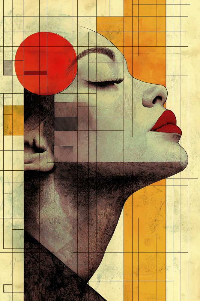 Geometric Red Lips Woman by Mauro — canvas wall art