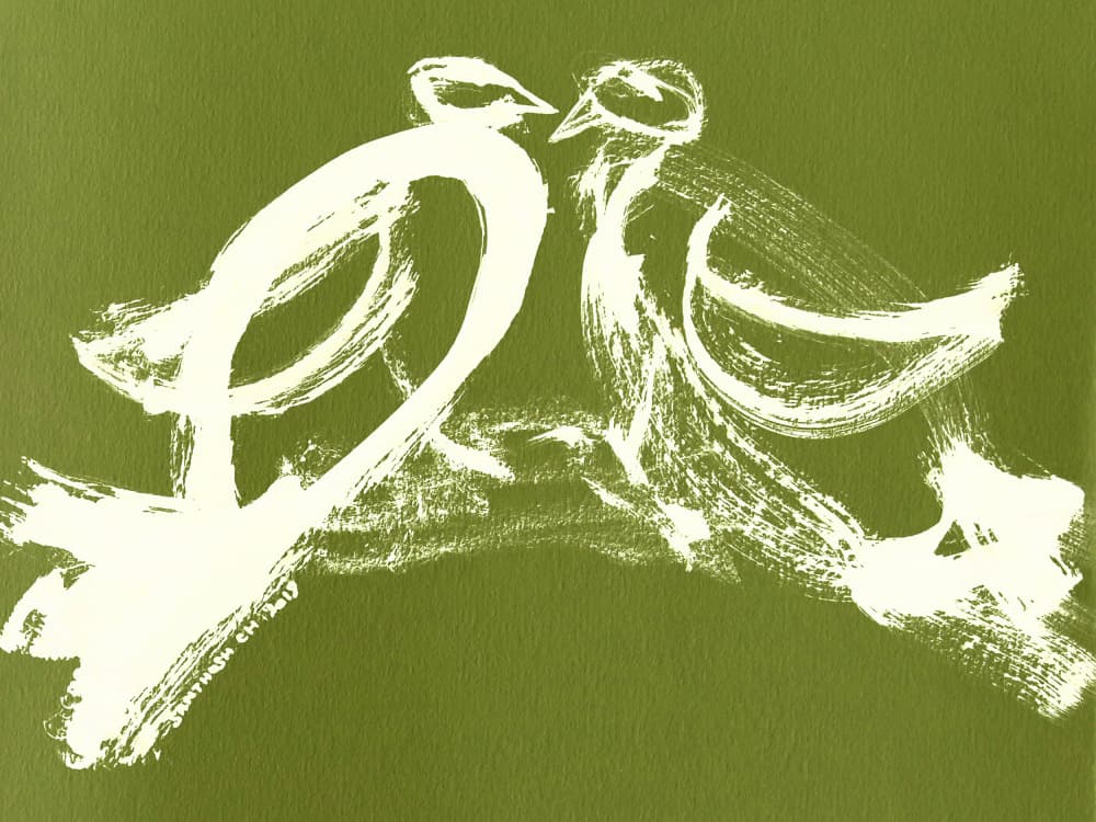 Olive Green Lovebirds by Santhosh ch — canvas wall art