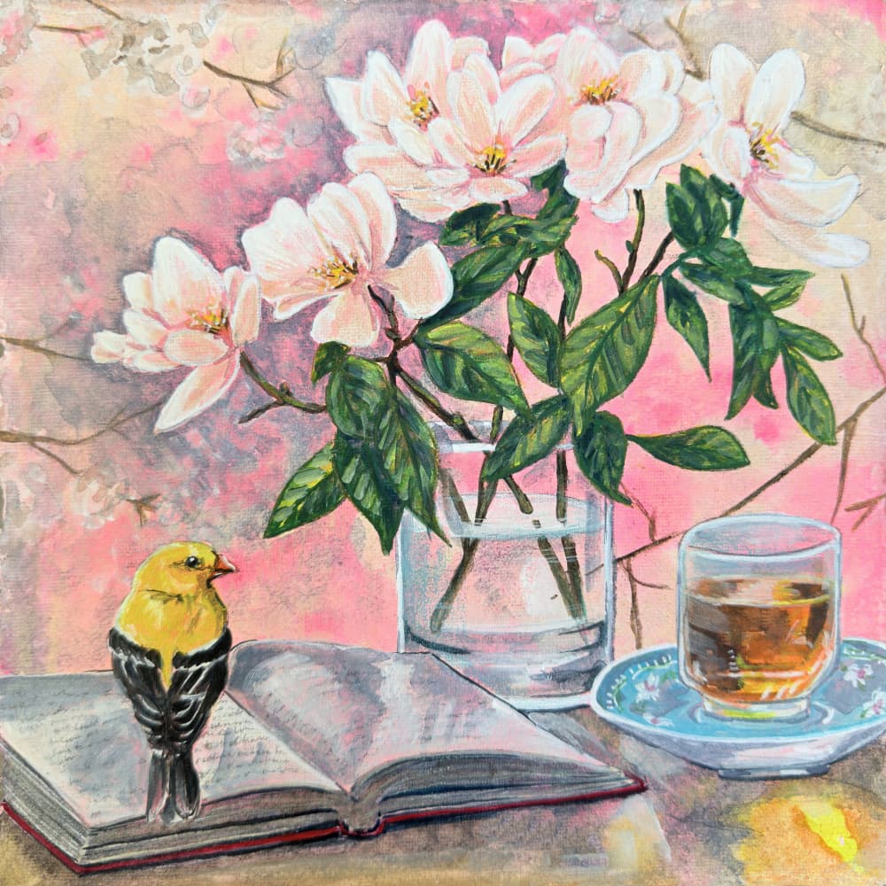 Goldfinch Reading Corner by Renee Machan Cottagecore Artist — canvas wall art