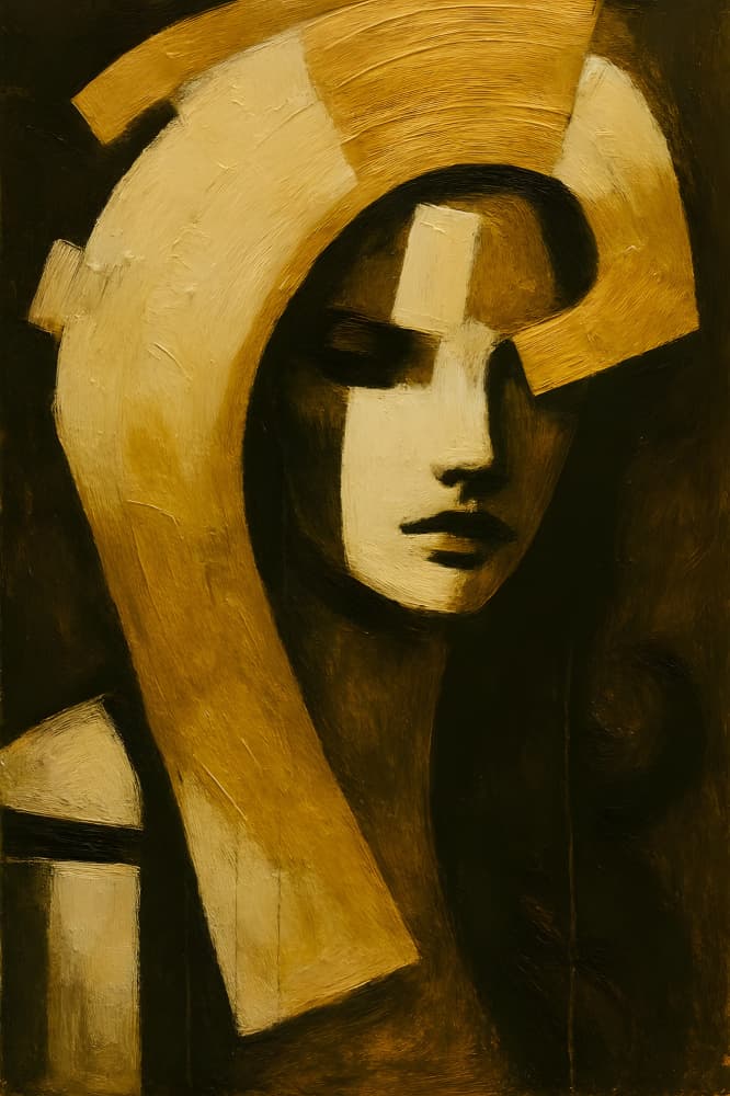 Golden Abstract Portrait by HUGO — canvas wall art