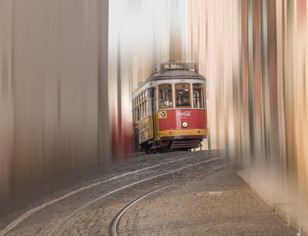 Red Tram Motion by Emma Zhao — canvas wall art