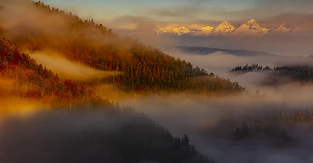 Golden Mist Mountains by Peter Hrabinsky — canvas wall art