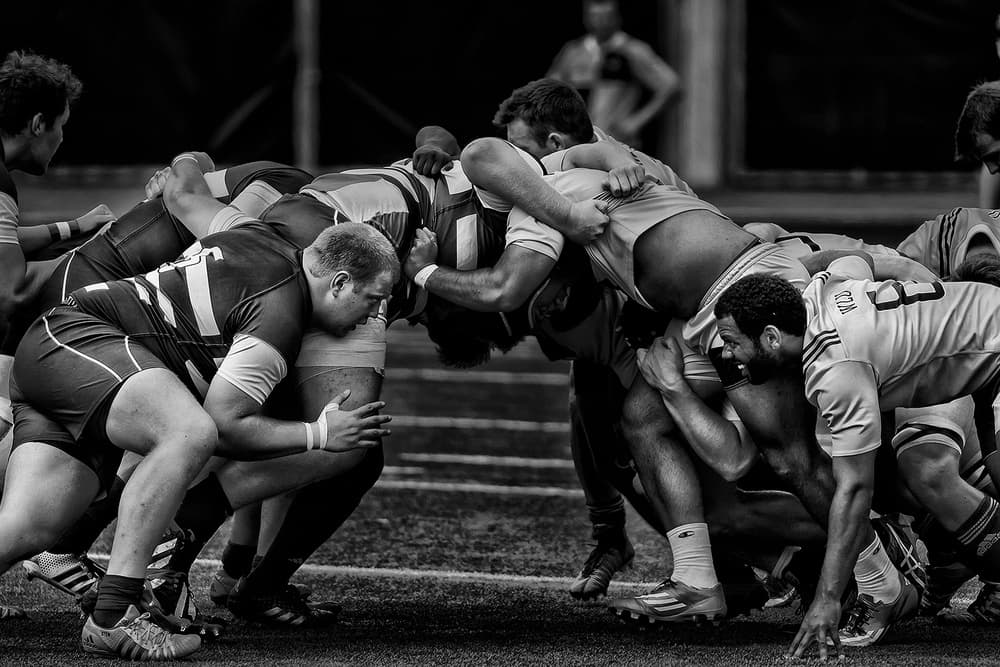 Intense Rugby Scrum by Henry Zhao — canvas wall art