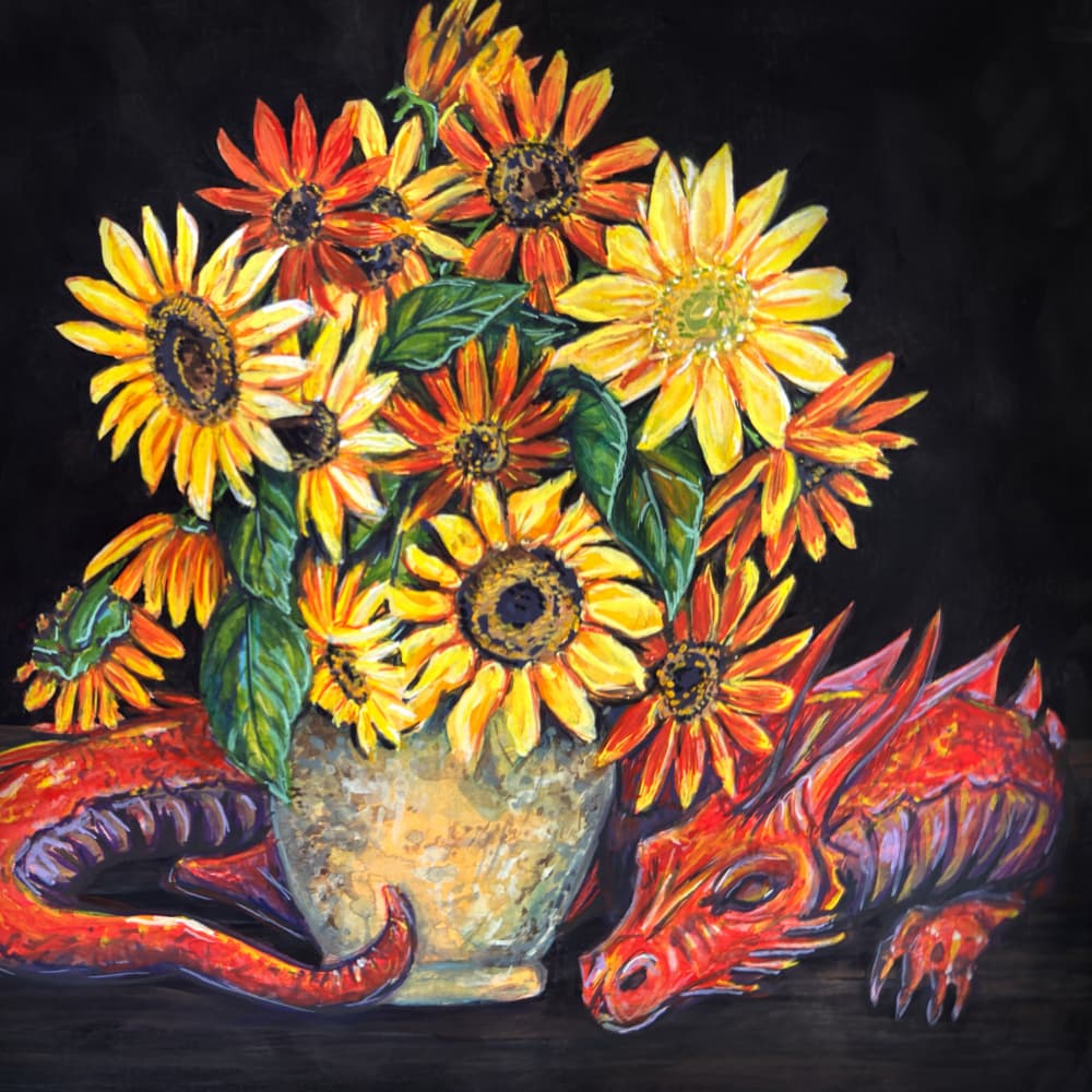 Sleeping Dragon Sunflowers by Renee Machan Cottagecore Artist — canvas wall art