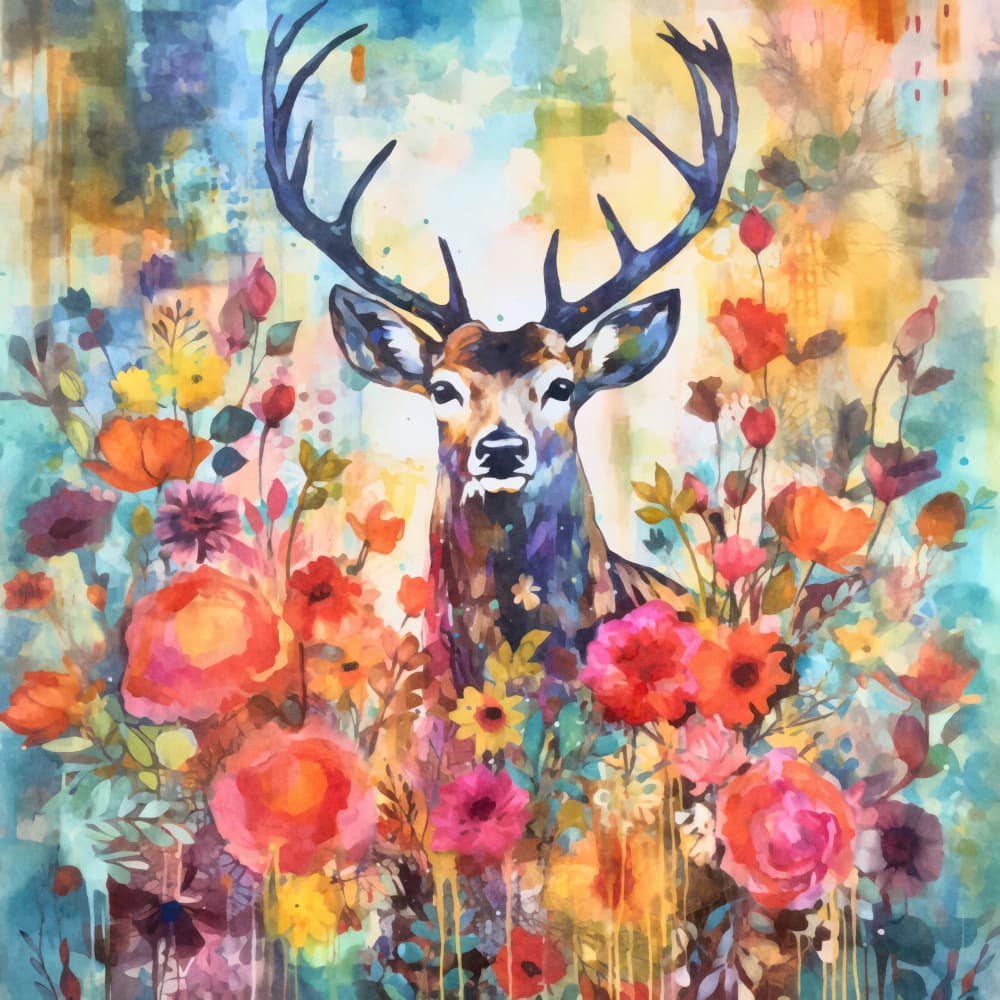 Vibrant Floral Deer by Andrea Haase — canvas wall art