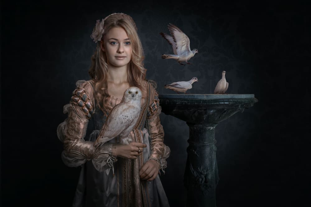 Regal Woman and Owl by Marcel Egger — canvas wall art