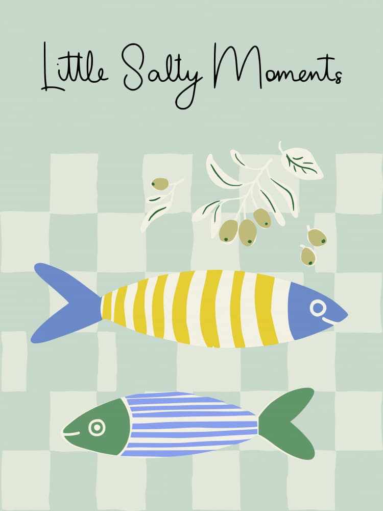 Striped Fish and Olives by Annick — canvas wall art