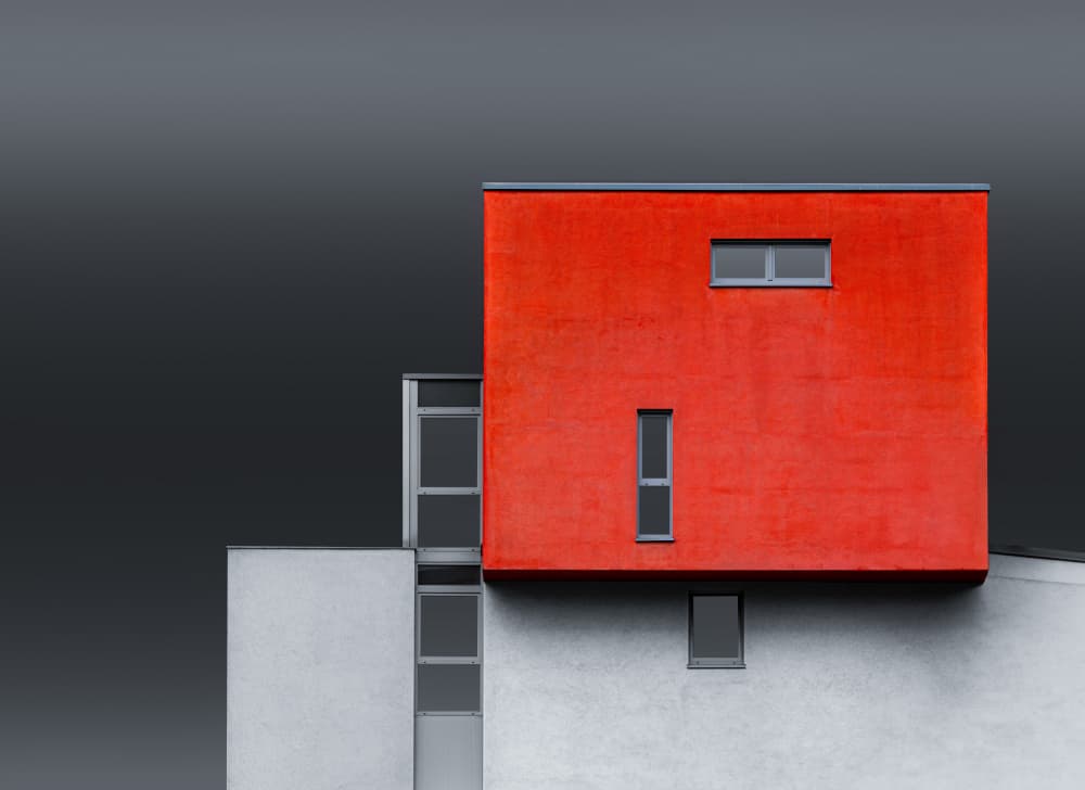 Modern Red Architecture by Roland M Schwerdtfeger — canvas wall art