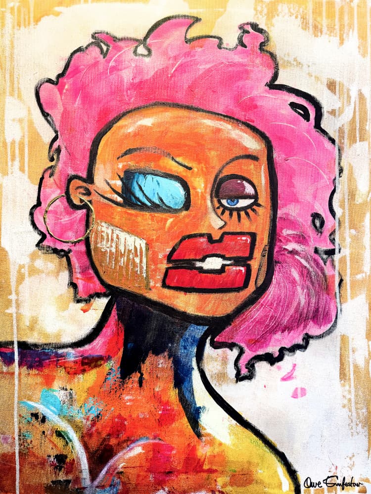 Abstract Pink Hair Portrait by Owe Emfestav — canvas wall art