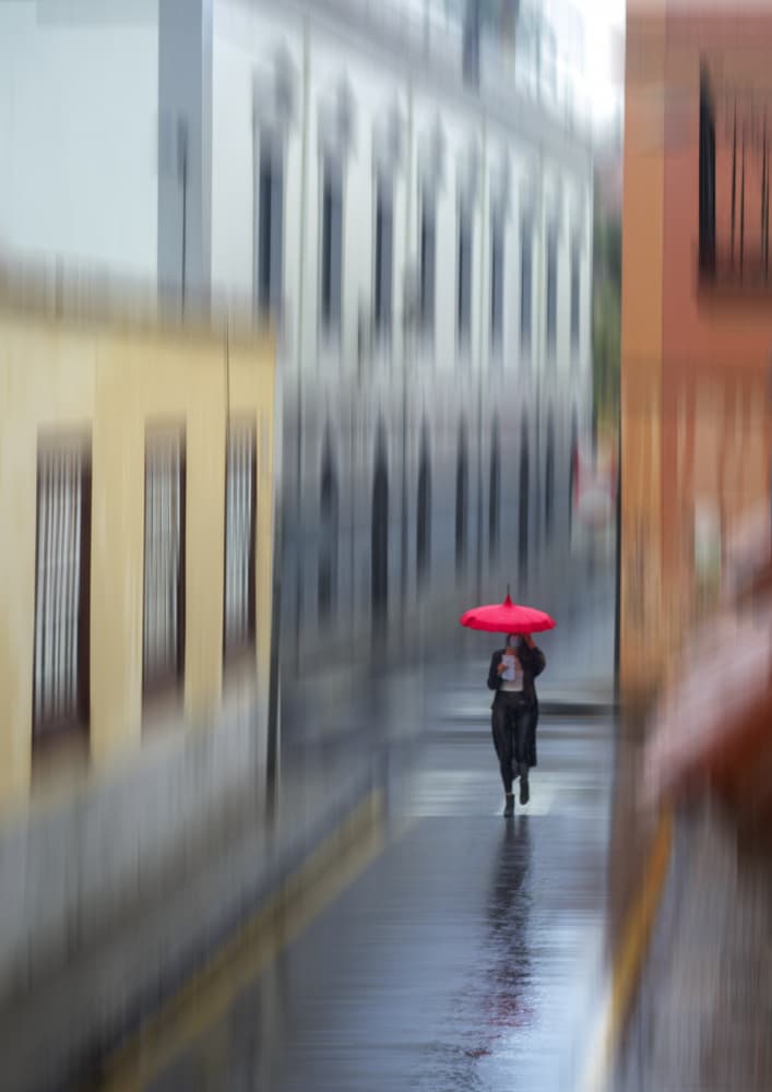 Red Umbrella Rainy Day by Montserrat Alviani — canvas wall art