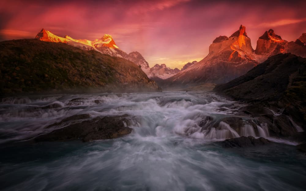 Glowing Peaks River by Yuan Su — canvas wall art