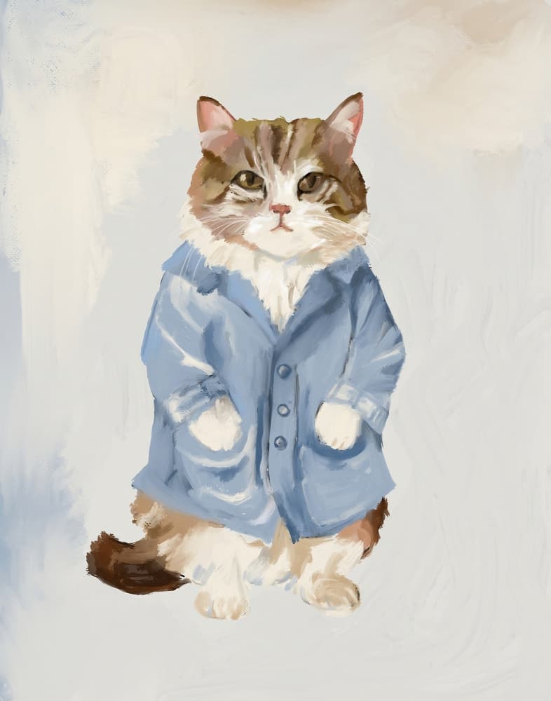 Cute Cat in Blue Coat by Josie George — canvas wall art