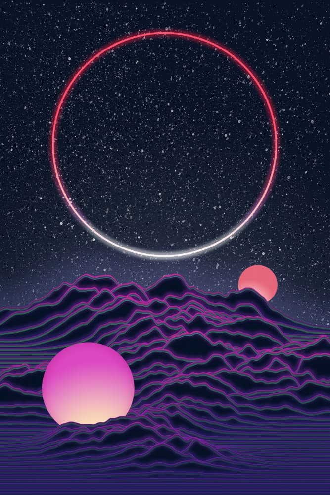 Retro Cosmic Landscape by amini54 — canvas wall art