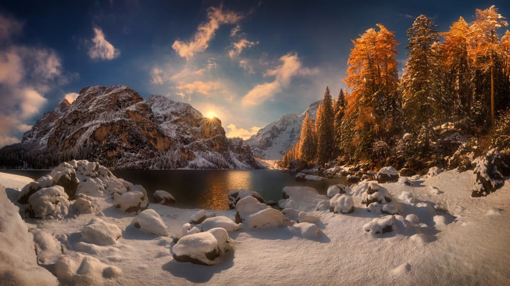 Golden Mountain Lake by Krzysztof Browko — canvas wall art