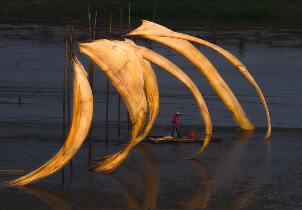 Golden River Fishing Nets by YY DB — canvas wall art