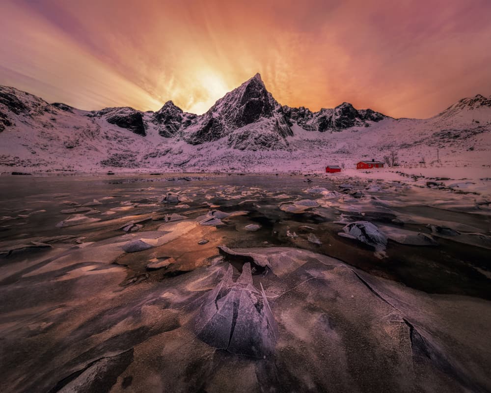 Snowy Mountain Sunrise by Leechee Z — canvas wall art