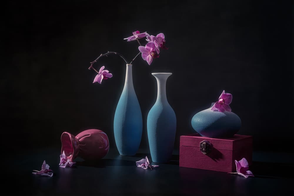 Pink Orchids and Vases by Lydia Jacobs — canvas wall art