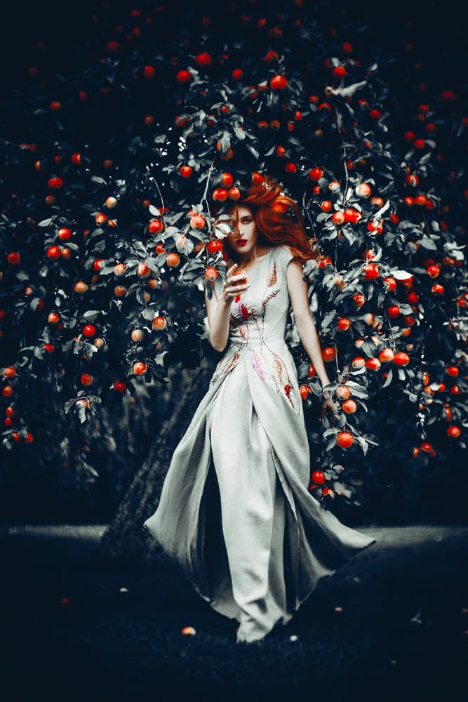 Mysterious Woman Red Apples by Ruslan Bolgov — canvas wall art