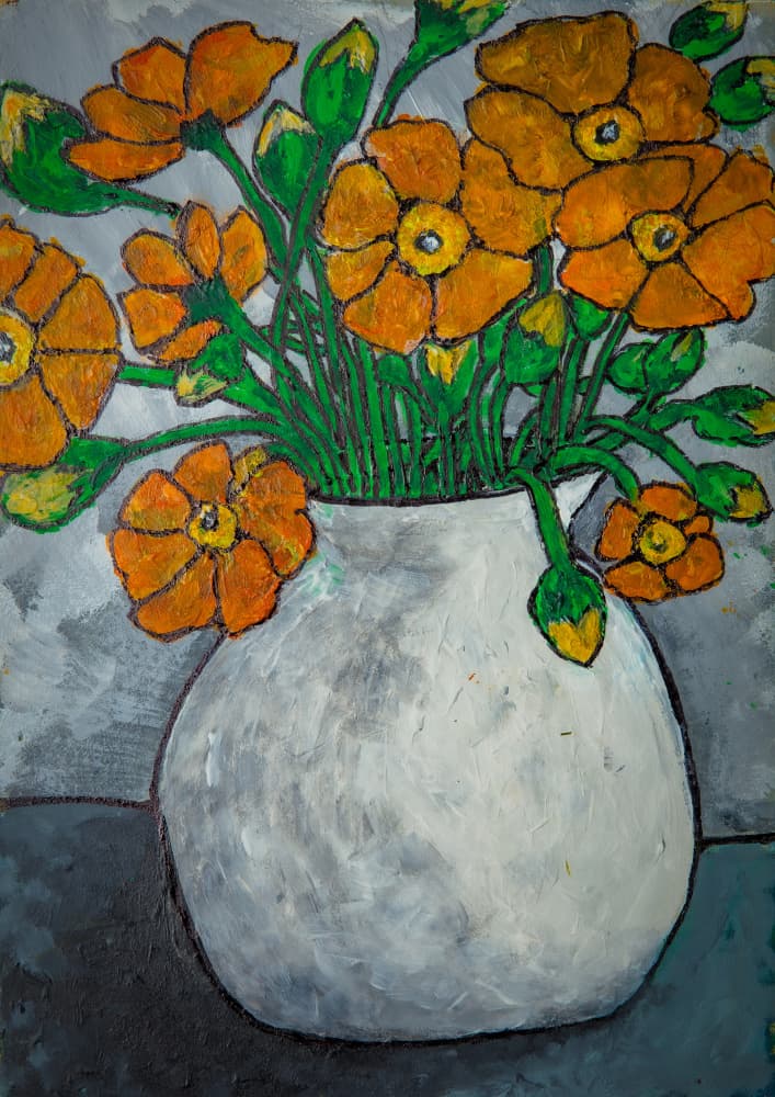 Rustic Orange Flower Vase by Dale Hefer — canvas wall art