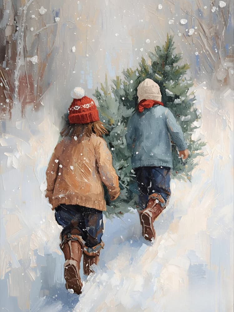 Bringing Home Christmas by Ohkimiko — canvas wall art