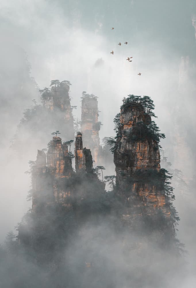 Misty Mountain Peaks by Aidong Ning — canvas wall art