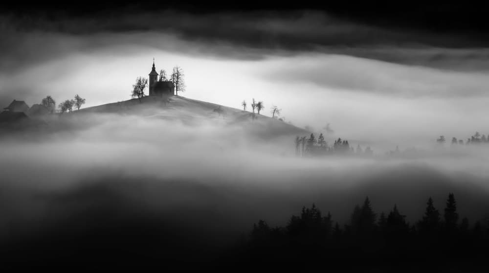 Foggy Hilltop Church by Sandi Bertoncelj — canvas wall art