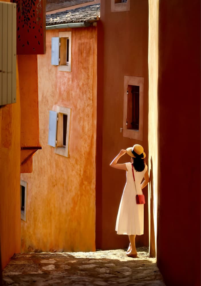 Woman in Orange Alley by Kenneth-Wei Zeng — canvas wall art
