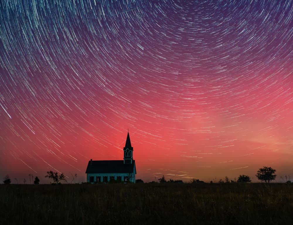 Celestial Church Star Trails by Alex Li — canvas wall art
