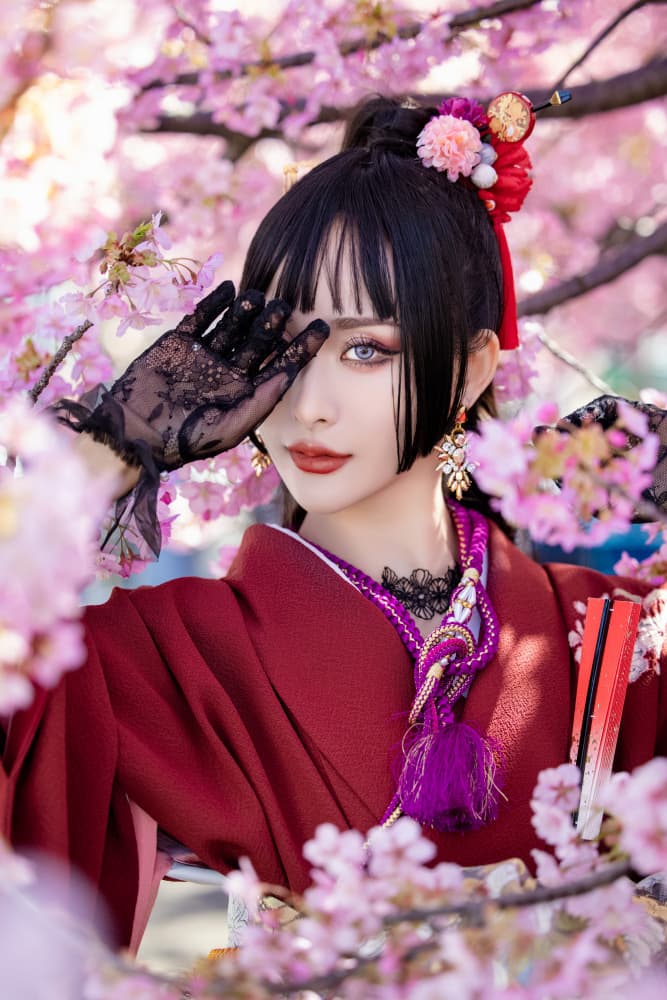 Elegant Kimono Cherry Blossoms by boss — canvas wall art