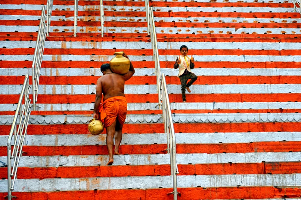 Man on Temple Steps by Avishek Das — canvas wall art