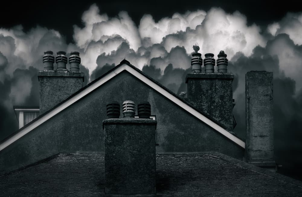 Moody Rooftops Dark Sky by Hans-Wolfgang Hawerkamp — canvas wall art