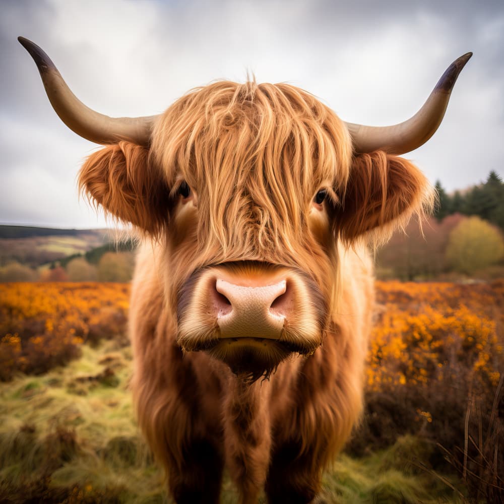 Shaggy Highland Cow by Bilge Paksoylu — canvas wall art