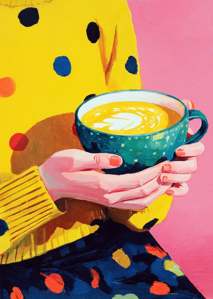 Warm Cup Polka Dots by Justyna Jaszke — canvas wall art