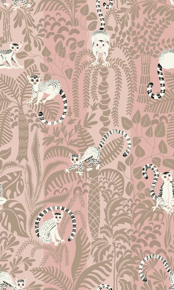 Pink Jungle Lemurs by Annick — canvas wall art