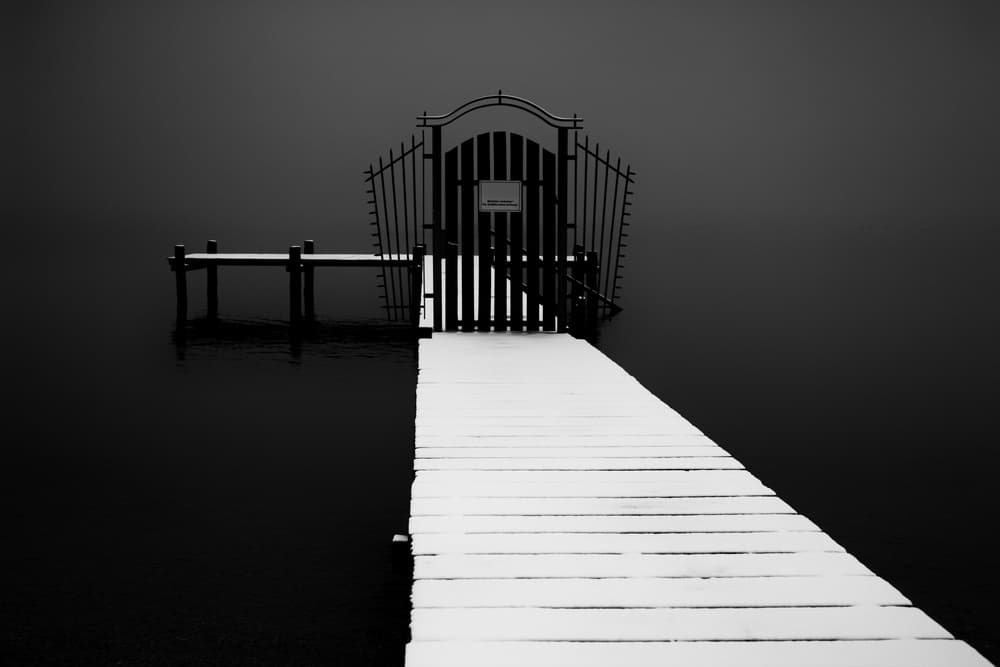 Snowy Pier Gate by Roswitha Schleicher-Schwarz — canvas wall art