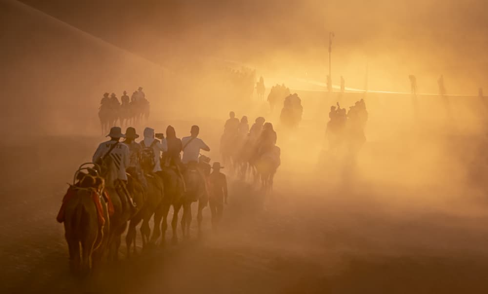 Golden Desert Caravan by Jianping Yang — canvas wall art