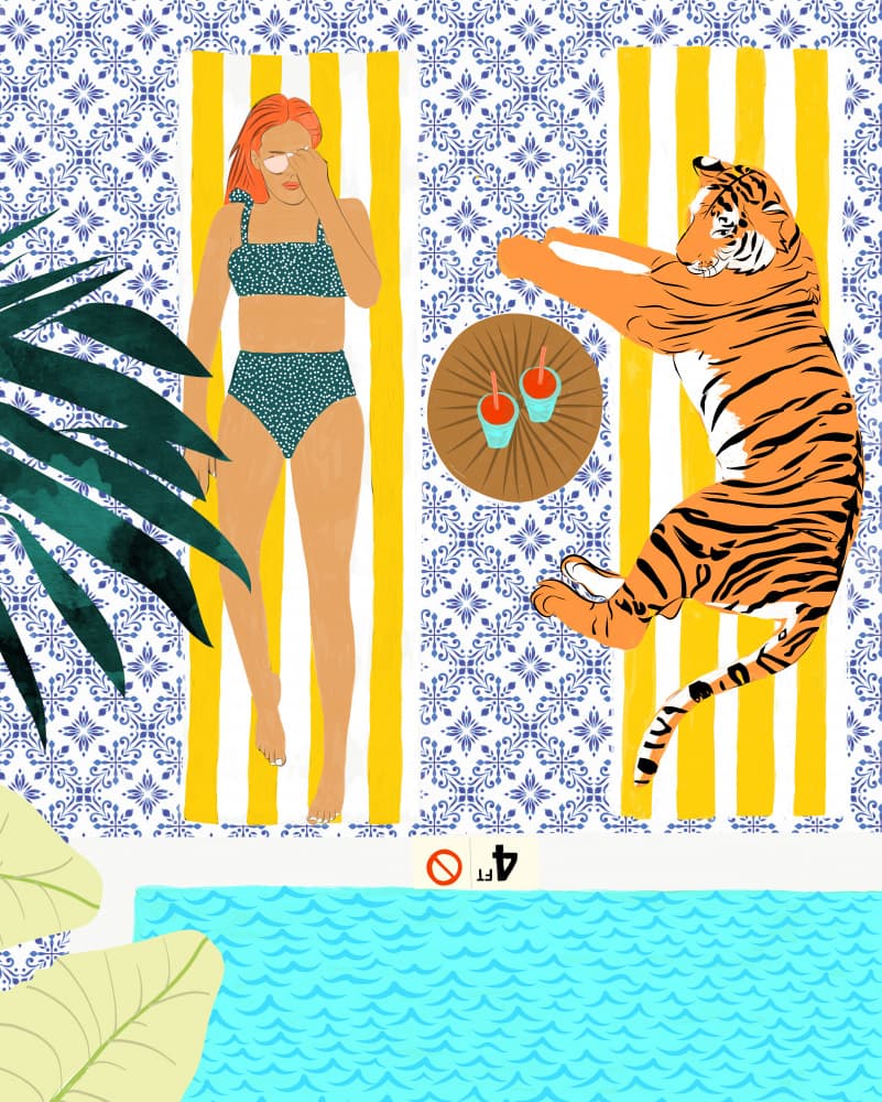 Tropical Tiger Pool Day by Uma Gokhale — canvas wall art