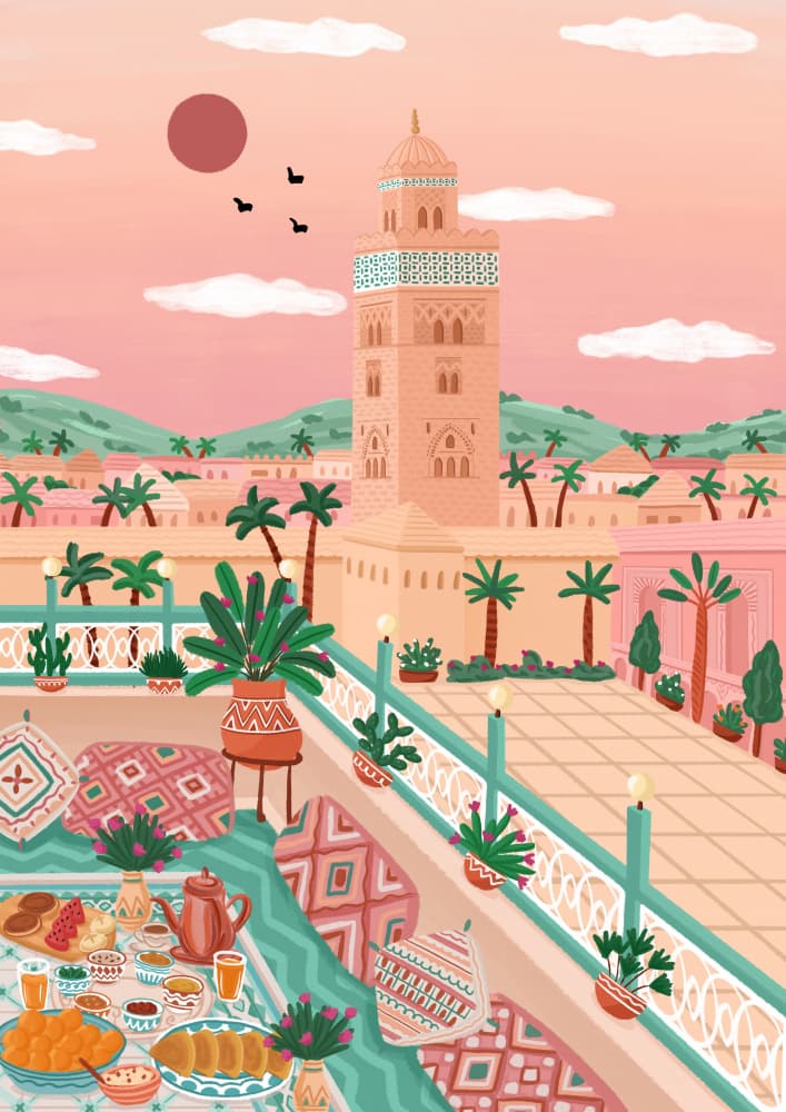 Marrakech Rooftop Breakfast by Nidhi Kachhadiya — canvas wall art