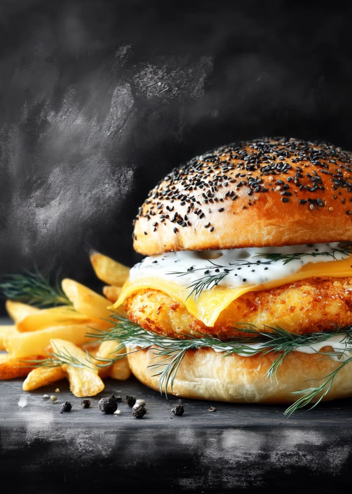 Gourmet Chicken Burger And Fries by Justyna Jaszke — canvas wall art