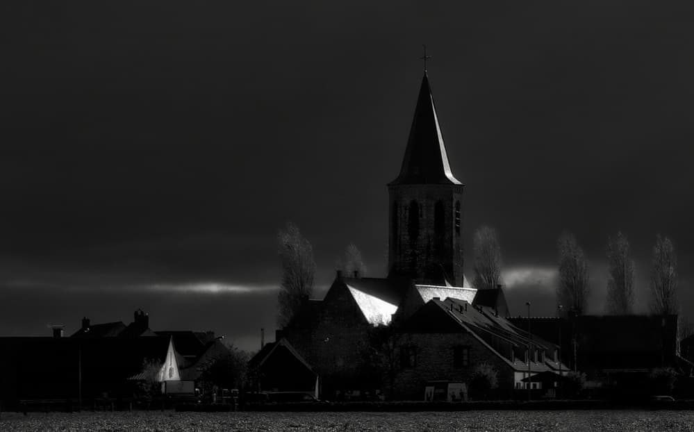 Glowing Village Steeple by Yvette Depaepe — canvas wall art