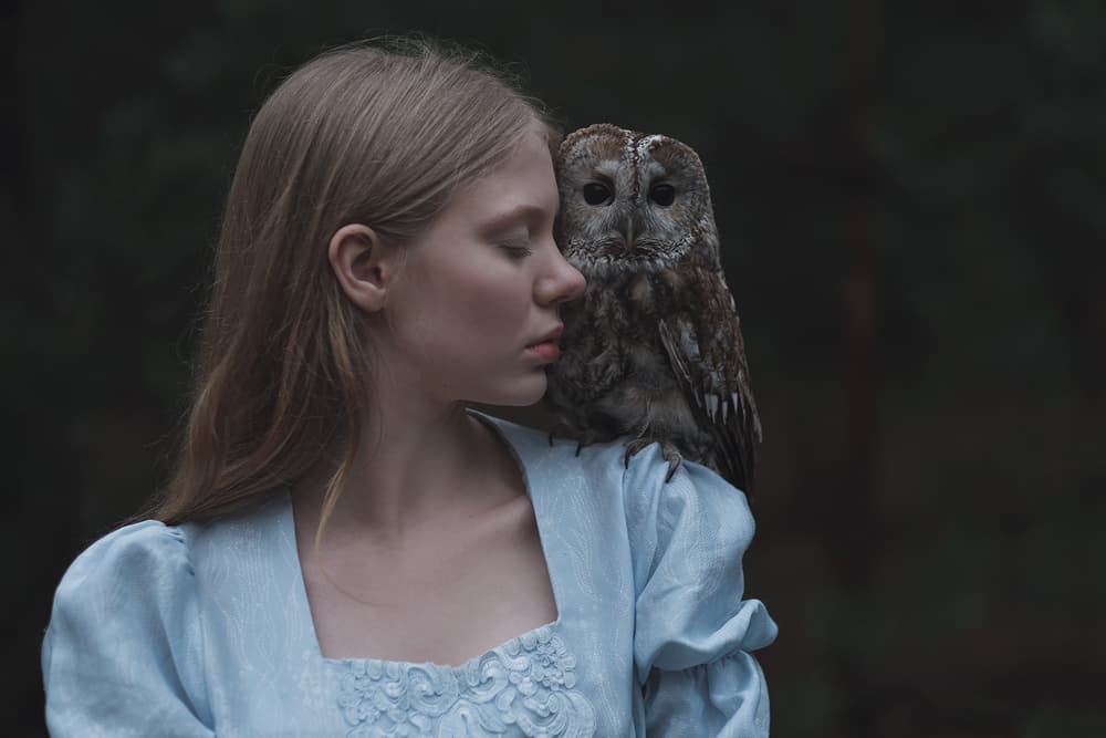 Mysterious Woman and Owl by Olga Barantseva — canvas wall art