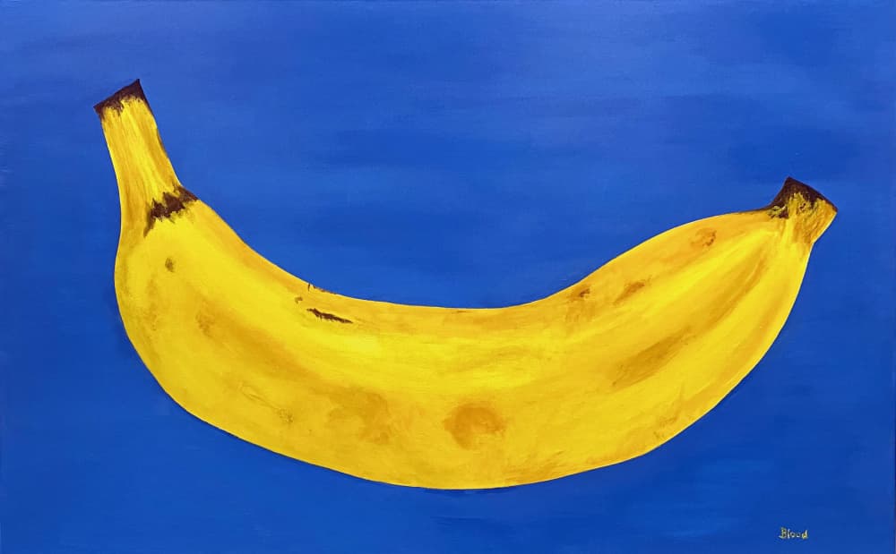 Yellow Banana on Blue by Tom Blood — canvas wall art